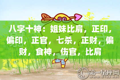 八字十神:姐妹比肩,正印,偏印,正官,七杀,正财,偏财,食神,伤官,比肩